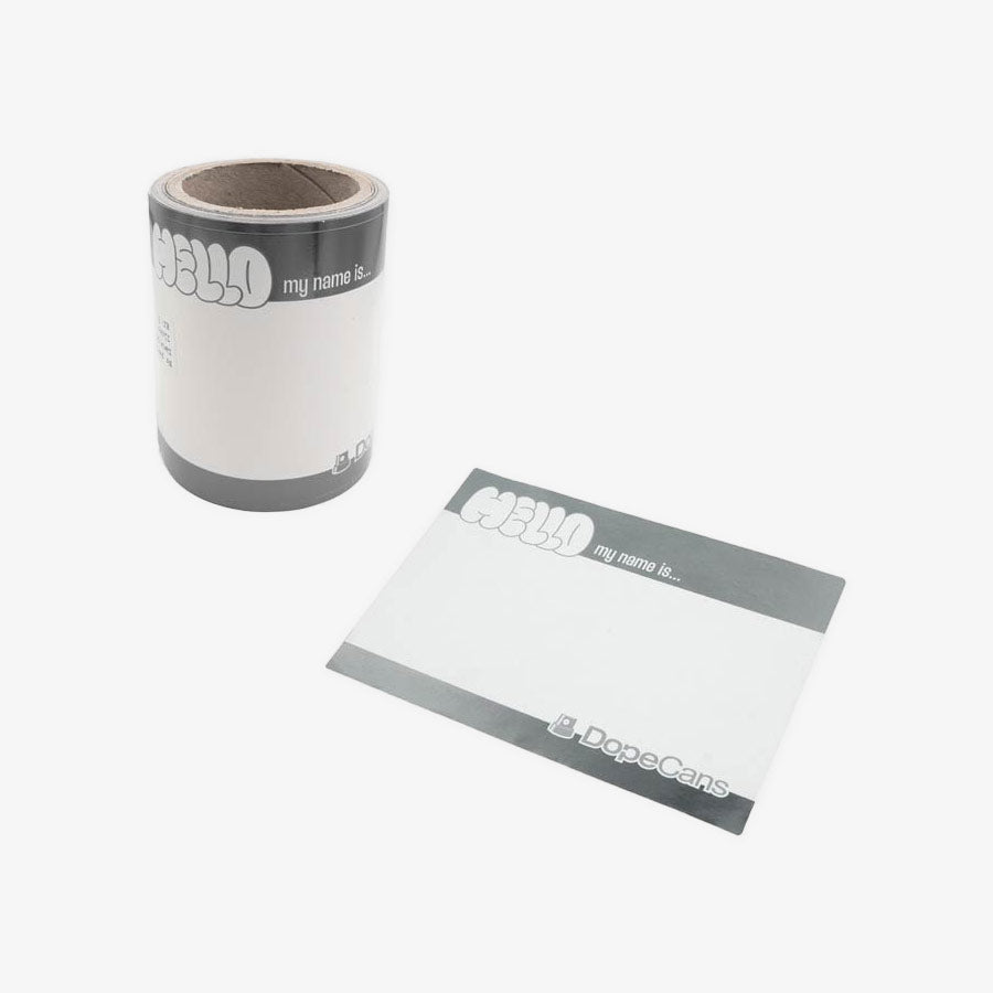 Dope Cans Sticker Hello My Name Is 50 pcs - Silver Metallic