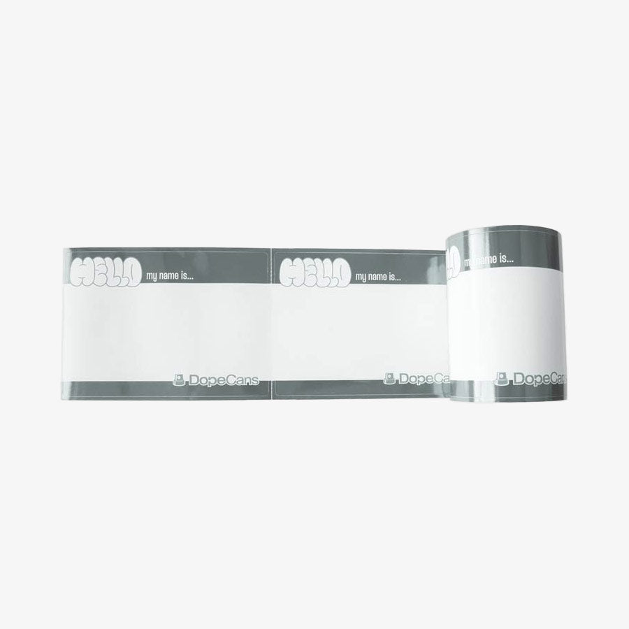 Dope Cans Sticker Hello My Name Is 50 pcs - Silver Metallic
