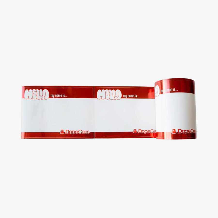 Dope Cans Sticker Hello My Name Is 50 pcs - Red Metallic
